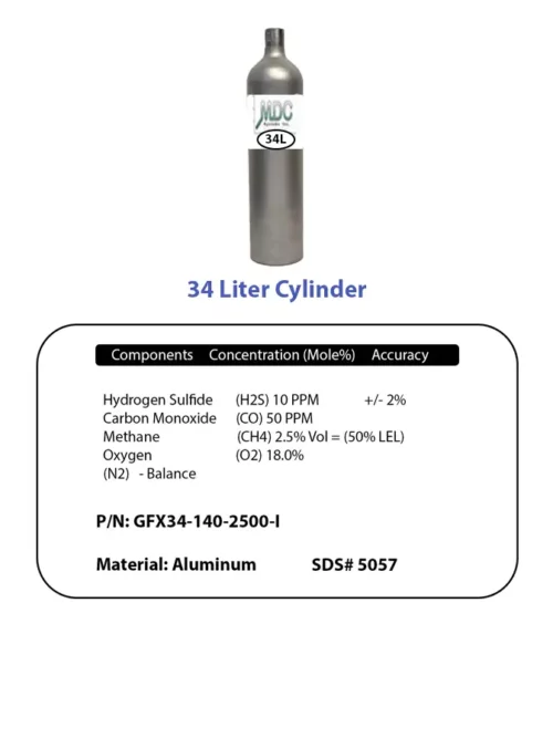 4 Gas H2s 10ppm,co,ch4,o2 34l
