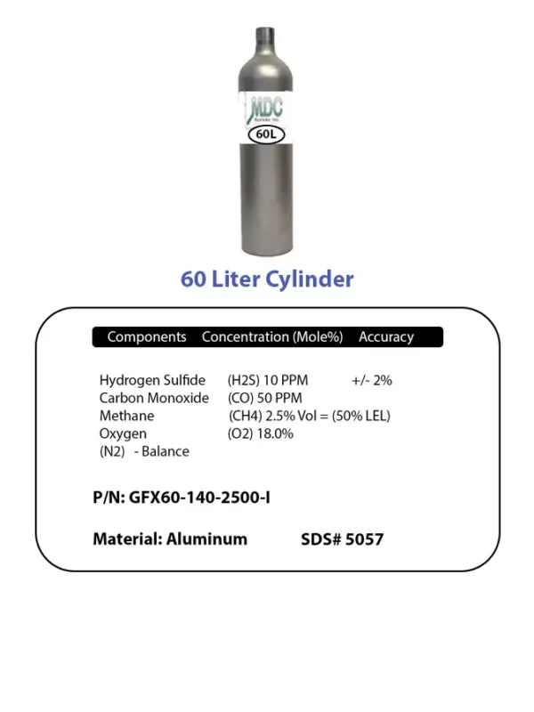 4 Gas H2s 10ppm,co,ch4,o2 60l