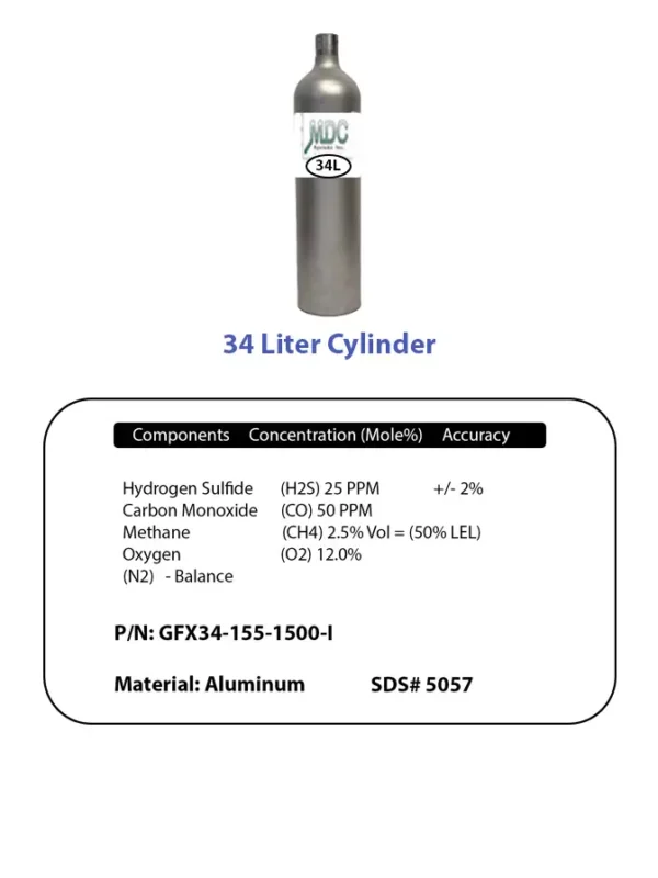 4 Gas H2s,co,ch4,o2 12% 34l