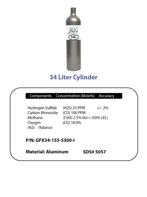 4 Gas H2s,co,ch4,o2 34l