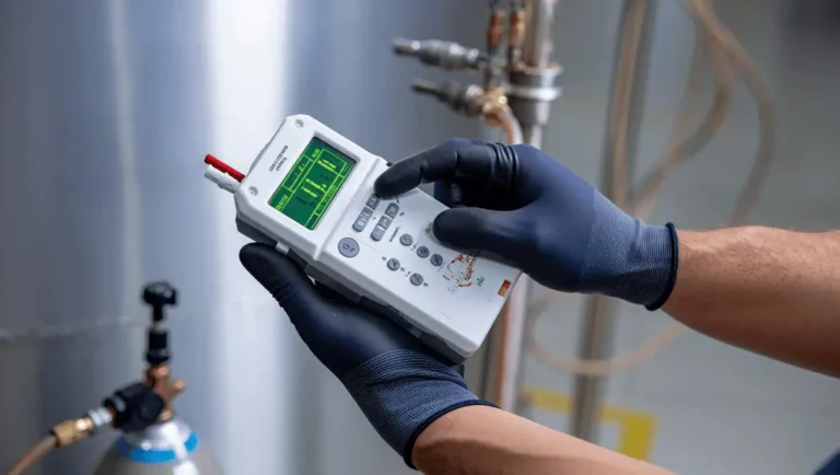 Calibration Service Technician Hands Adjusting Gas Detector Calibration