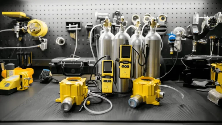 Close Up Of Calibration Gas Cylinders And Detection Equipment