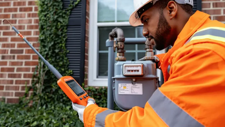 Gas Smell Gas Utility Worker Checking For Leaks