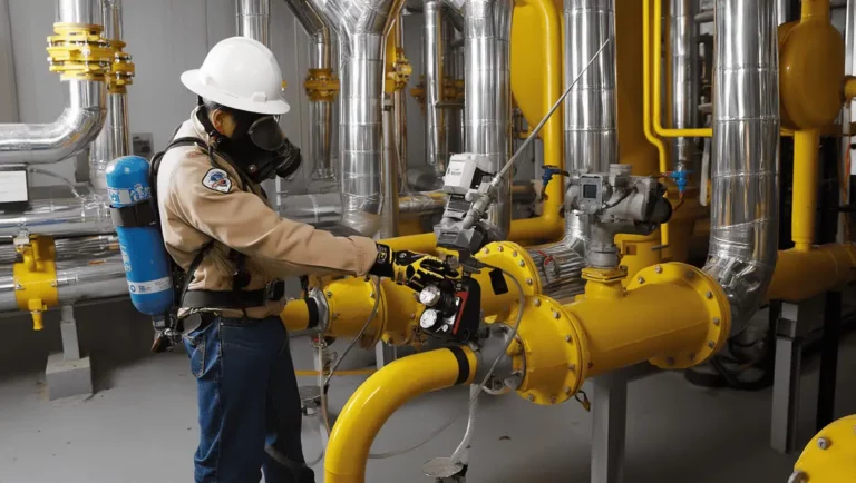 Technician Inspecting Gas Pipeline With Detection Equipment