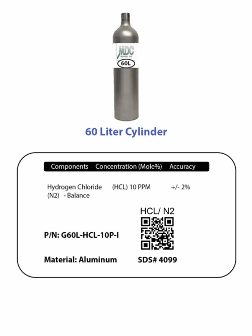 Cylinder And Label 60l Hcl 10ppm Label And Cylinder