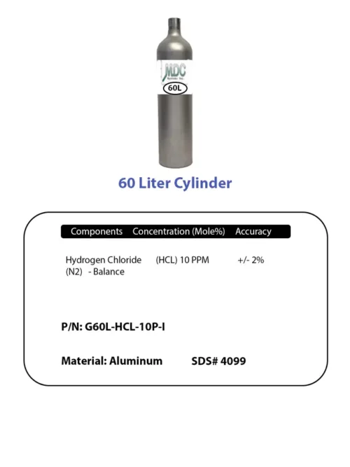 Cylinder And Label 60l Hcl 10ppm Label And Cylinder